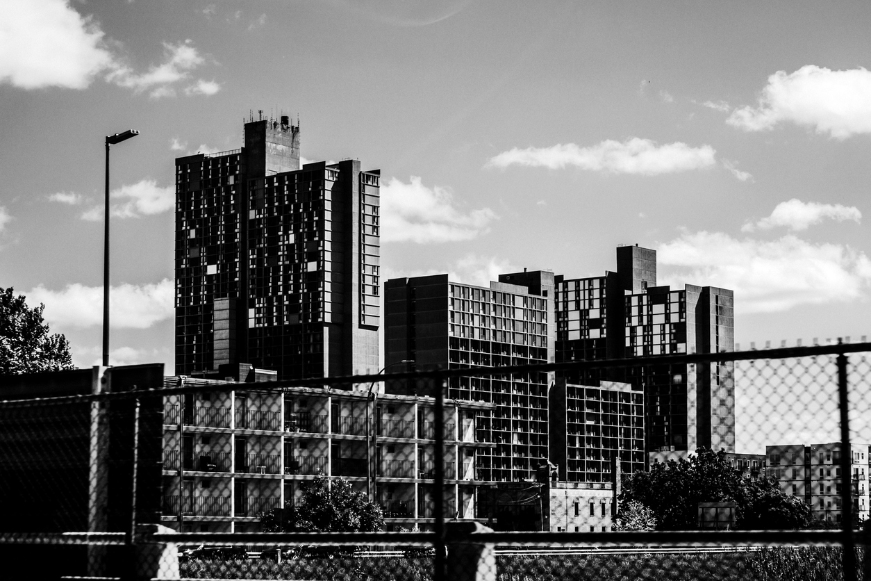 Apartment buildings behind fence. Minneapolis, Minnesota