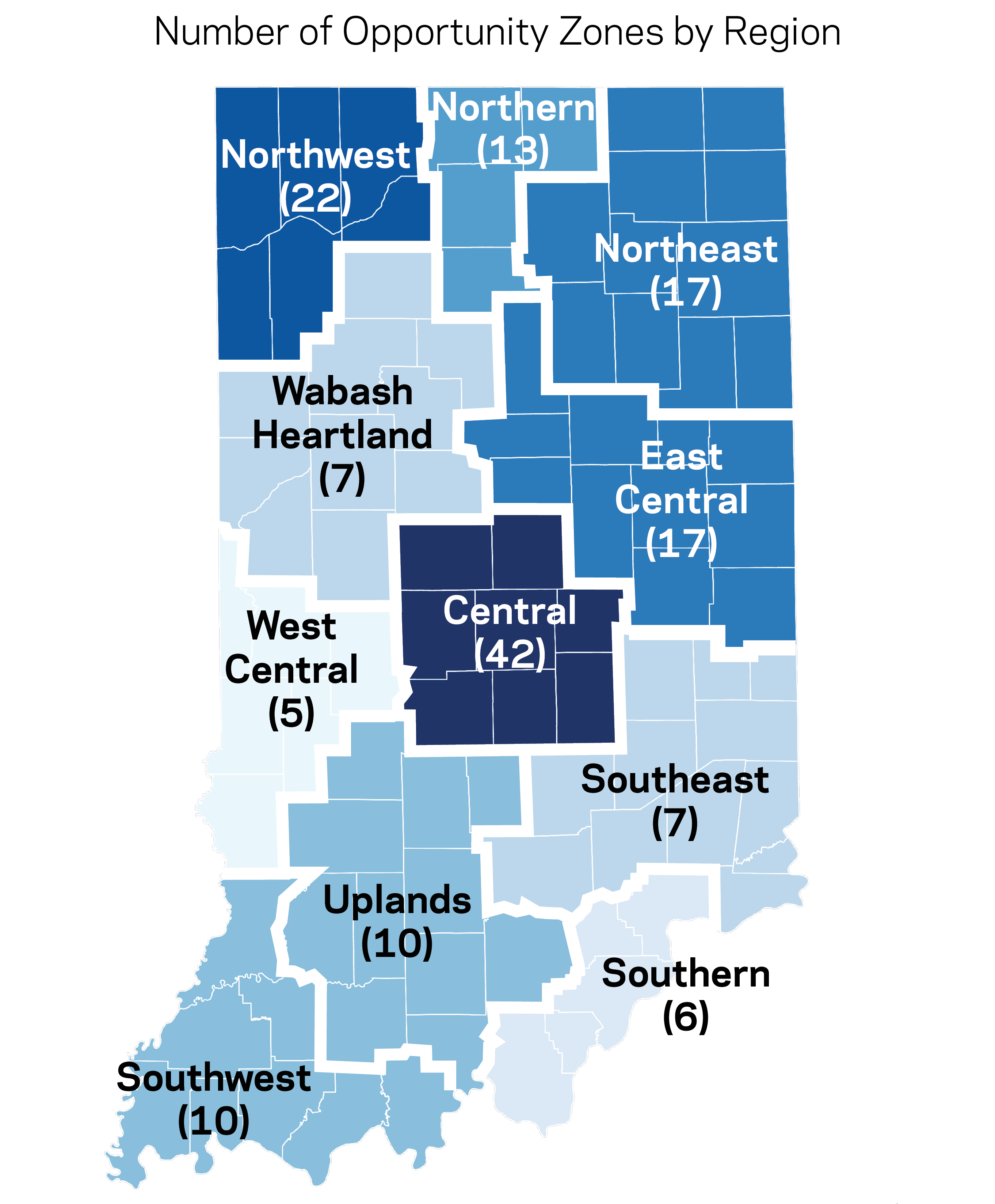 Indiana Opportunity Zones by Region map